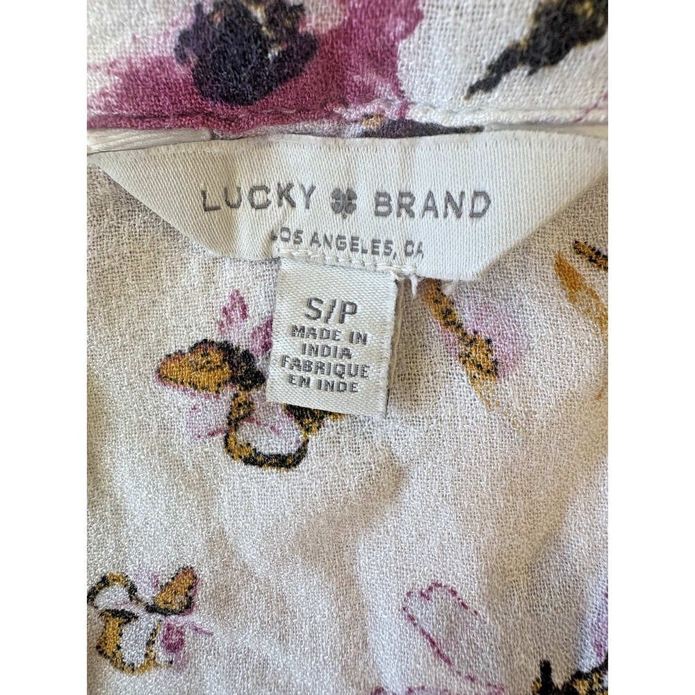 Lucky brand Small textured smocked long sleeve babydoll top floral boho - Picture 2 of 4